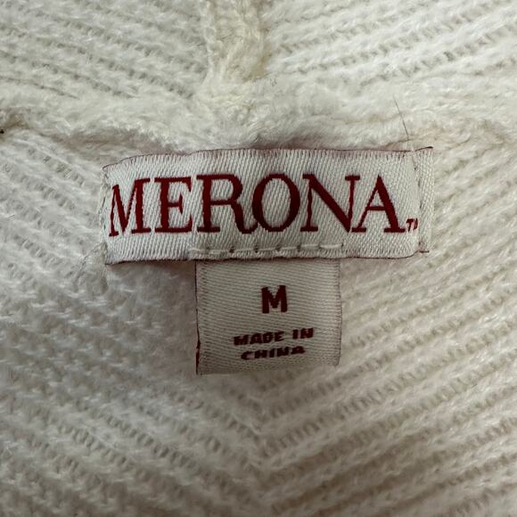 MERONA Size Medium Longer White Open Knit Cardigan - Picture 6 of 9